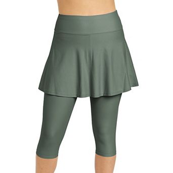 Women's High Waisted Flared Swim Skort With Capri Leggings