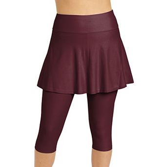 Women's High Waisted Flared Swim Skort With Capri Leggings
