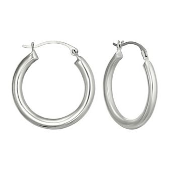 Forever 14K 14k White Gold Polished Tube Hoop Earrings