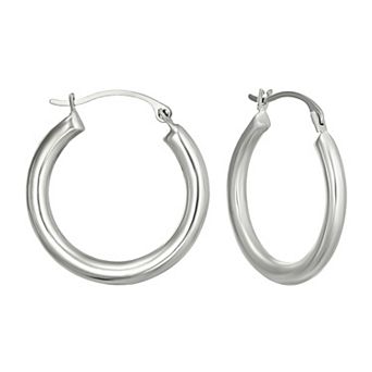 Forever 14K 14k White Gold Polished Tube Hoop Earrings