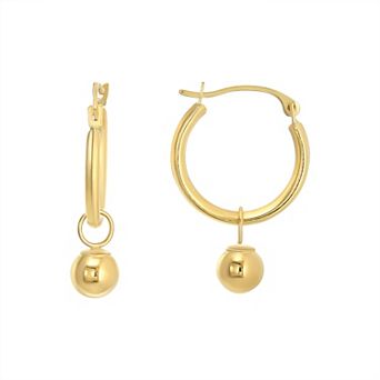 Forever 14K 14k Gold Removable Ball Hoop Earrings