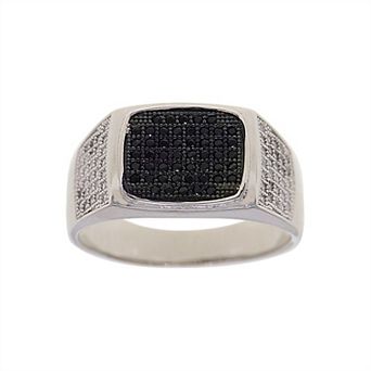 Argento Forte Men's Sterling Silver Black & White Cubic Zirconia Signet Ring