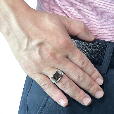 Argento Forte Men's Sterling Silver Black & White Cubic Zirconia Signet Ring