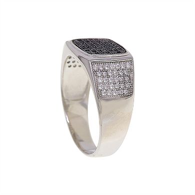 Argento Forte Men's Sterling Silver Black & White Cubic Zirconia Signet Ring