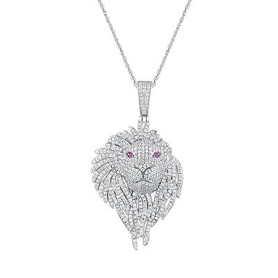 Argento Forte Men's Sterling Silver Cubic Zirconia Lion Head