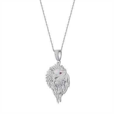 Argento Forte Men's Sterling Silver Cubic Zirconia Lion Head Pendant Necklace