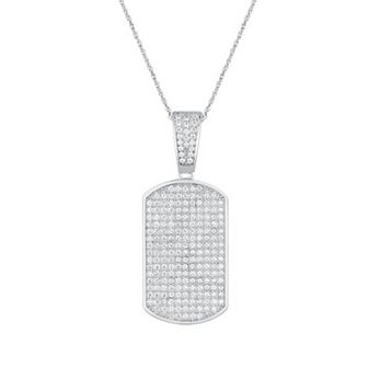 Argento Forte Men's Sterling Silver Cubic Zirconia Dog Tag Pendant Necklace