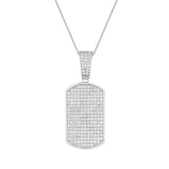 Argento Forte Men's Sterling Silver Cubic Zirconia Dog Tag Pendant Necklace