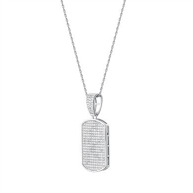 Men's Sterling Silver Cubic Zirconia Dog Tag Pendant Necklace