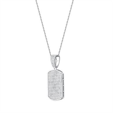 Argento Forte Men's Sterling Silver Cubic Zirconia Dog Tag Pendant Necklace