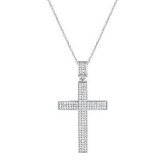Argento Forte Men's Sterling Silver Cubic Zirconia Cross Pendant Necklace