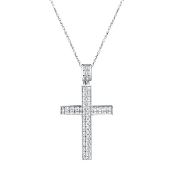10K Yellow Gold Mens Cubic Zirconia Cross Religious Charm Pendant