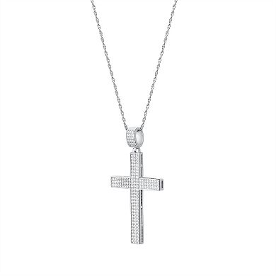 Argento Forte Men's Sterling Silver Cubic Zirconia Cross Pendant Necklace