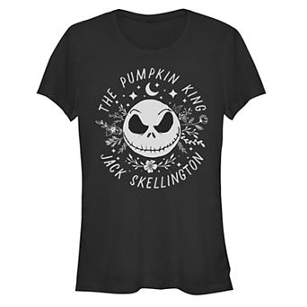 Disney's The Nightmare Before Christmas Jack Skellington The Pumpkin King Floral Background Juniors' Fitted Graphic Tee