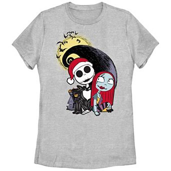 Disney's The Nightmare Before Christmas Jack Skellington And Sally Spiral Hill Christmas Scene Juniors' Graphic Tee