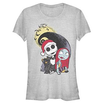 Disney's The Nightmare Before Christmas Jack Skellington And Sally Spiral Hill Christmas Scene Juniors' Fitted Graphic Tee