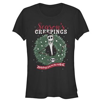 Disney's The Nightmare Before Christmas Jack Skellington Season's Creepings Christmas Wreath Juniors' Fitted Graphic Tee