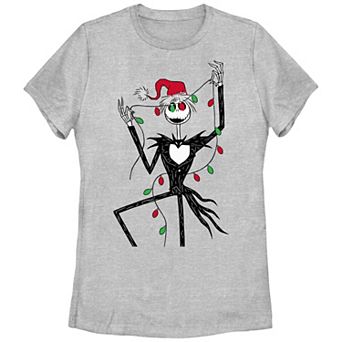 Disney's The Nightmare Before Christmas Jack Skellington Holding Christmas Lights Juniors' Graphic Tee