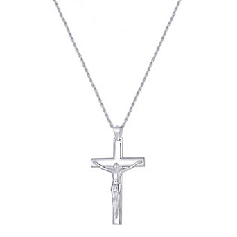 Argento Forte Men's Sterling Silver Polished Crucifix Pendant Necklace