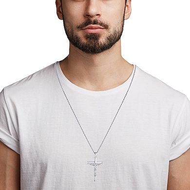 Argento Forte Men's Sterling Silver Polished Crucifix Pendant Necklace