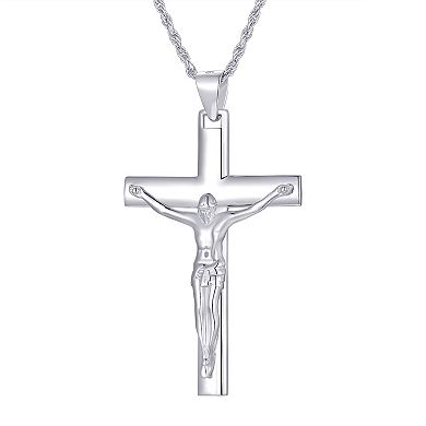 Argento Forte Men's Sterling Silver Polished Crucifix Pendant Necklace