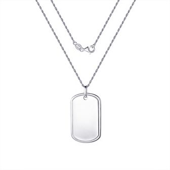 Argento Forte Men's Sterling Silver Polished Dog Tag Pendant Necklace