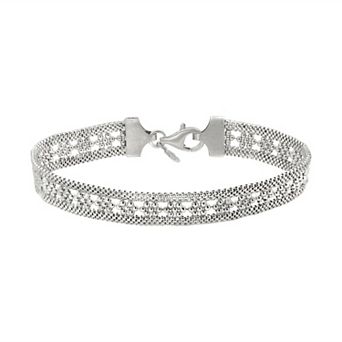 Argento Forte Sterling Silver Beaded Flower & Mesh Clasp Bracelet