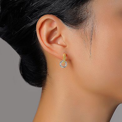 Argento Forte Sterling Silver Two-Tone Polished & Ribbed Linked Circle Necklace & Earrings Set