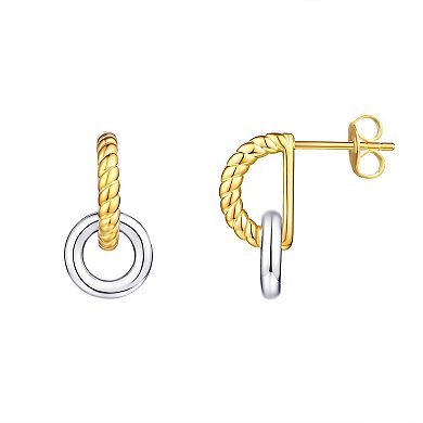 Argento Forte Sterling Silver Two-Tone Polished & Ribbed Linked Circle Necklace & Earrings Set