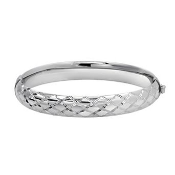 Argento Forte Sterling Silver Hi-Polish Diamond-Cut Hinged Bangle Bracelet