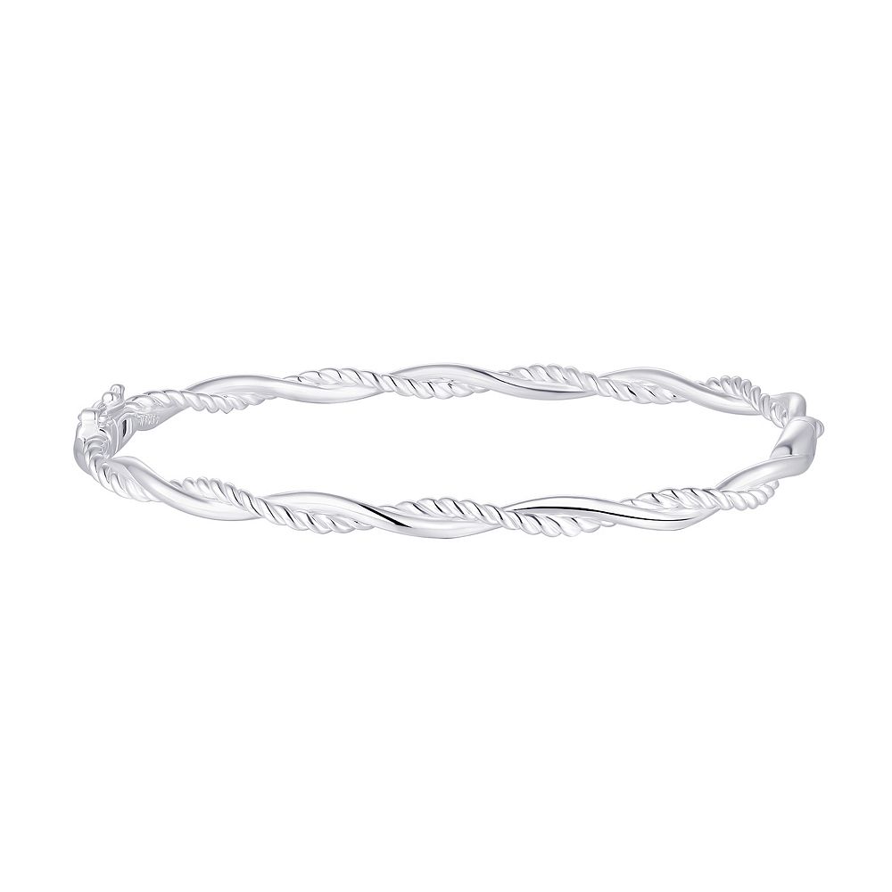 Argento Forte Sterling Silver Hinged Rope Twist Bangle Bracelet