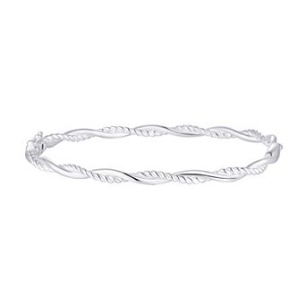 Argento Forte Sterling Silver Hinged Rope Twist Bangle Bracelet