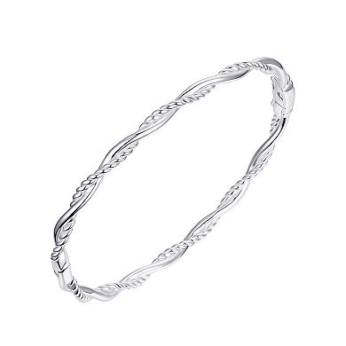 Argento Forte Sterling Silver Hinged Rope Twist Bangle Bracelet