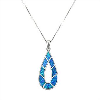 Argento Forte Sterling Silver Lab-Created Blue Opal Open Teardrop Pendant Necklace
