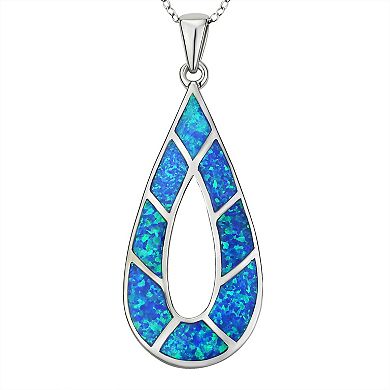 Argento Forte Sterling Silver Lab-Created Blue Opal Open Teardrop Pendant Necklace