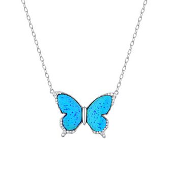 Argento Forte Sterling Silver Lab-Created Blue Opal & Cubic Zirconia Butterfly Necklace