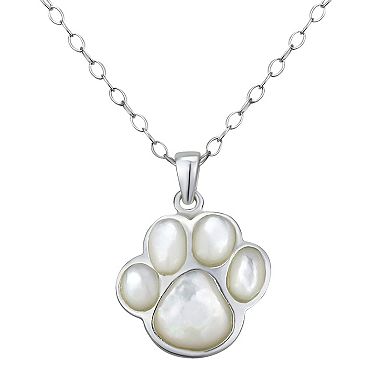 Sterling Silver Mother of Pearl Paw Pendant Necklace