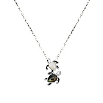 Argento Forte Sterling Silver Mother of Pearl & Abalone Turtle Pendant Necklace