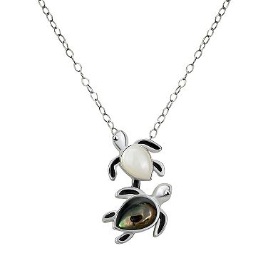 Argento Forte Sterling Silver Mother of Pearl & Abalone Turtle Pendant Necklace