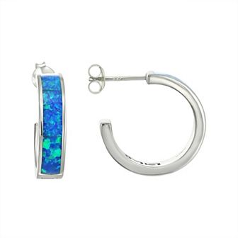 Argento Forte Sterling Silver Lab-Created Blue Opal C-Hoop Earrings