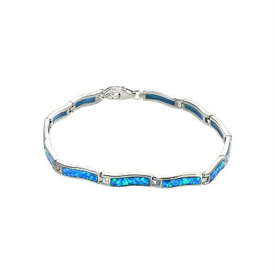 Sterling Silver Lab Created Blue Opal Clasp Bracelet