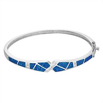 Argento Forte Sterling Silver Lab-Created Blue Opal & Cubic Zirconia Bangle Bracelet