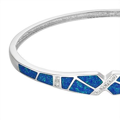 Sterling Silver Lab-Created Blue Opal & Cubic Zirconia Bangle Bracelet