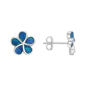 Argento Forte Sterling Silver Lab-Created Blue Opal Flower Stud Earrings