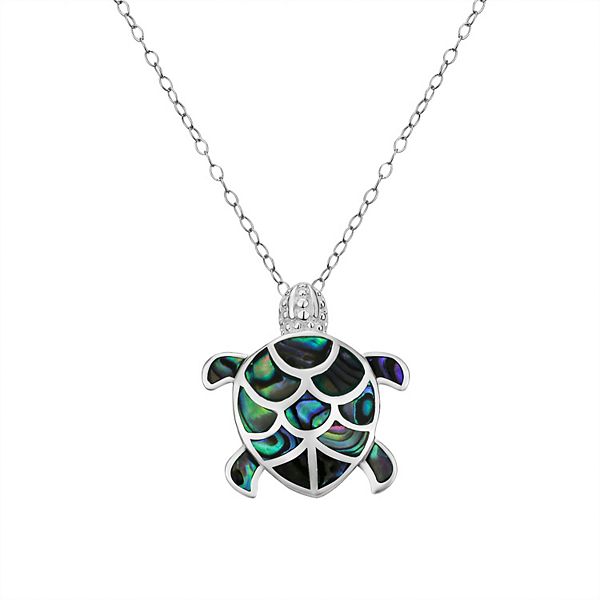 Sterling Silver Abalone Turtle Pendant Necklace