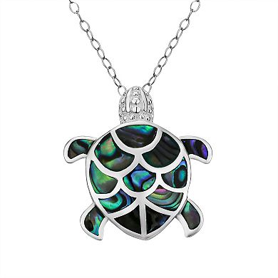 Argento Forte Sterling Silver Abalone Turtle Pendant Necklace