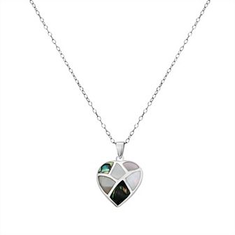 Argento Forte Sterling Silver Abalone & Mother of Pearl Heart Pendant Necklace