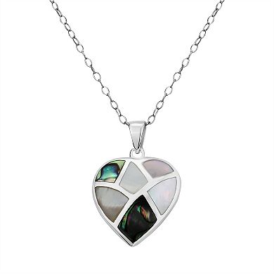 Sterling Silver Abalone & Mother of Pearl Heart Pendant Necklace