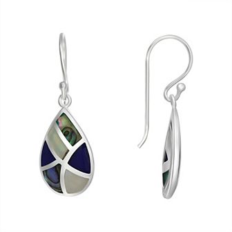 Argento Forte Sterling Silver Abalone, Mother of Pearl & Lapis Lazuli Teardrop Dangle Drop Earrings