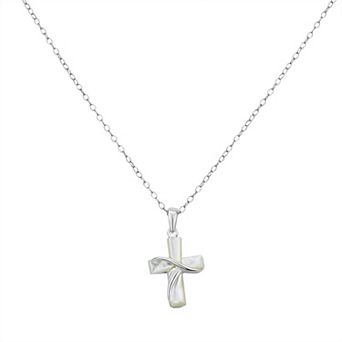 Argento Forte Sterling Silver Mother of Pearl Cross Pendant Necklace